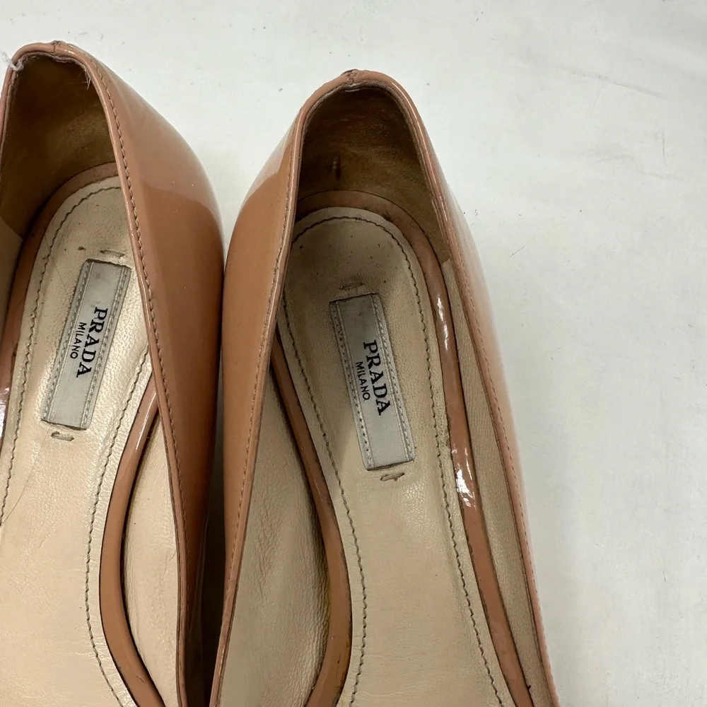 Prada Rose Patent Leather Braided Bow Kitten Heels Size 37 - Picture 4 of 13